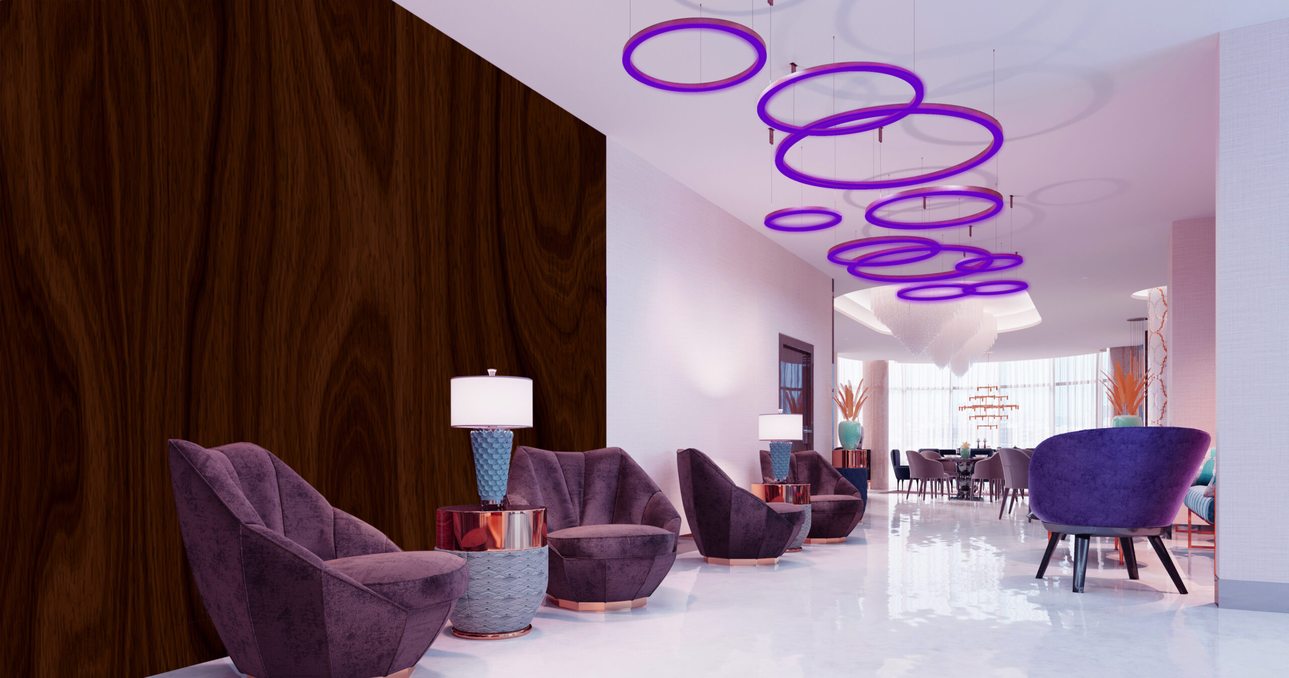 hotel lobby purple